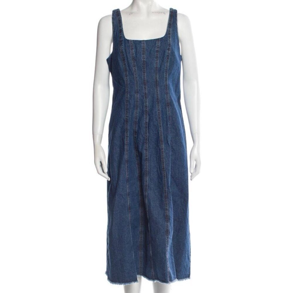 Joie Square Neckline Raw Hem Sleeveless Denim MIDI Dress Sz S Cottage Core